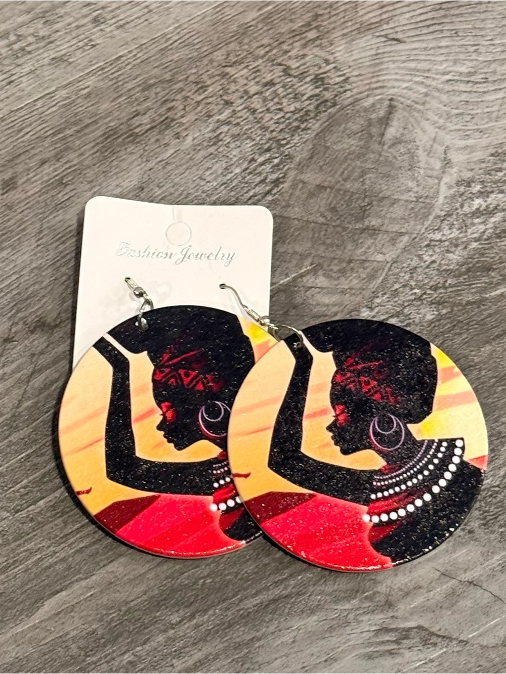 Silhouette Round Drop Earrings - Red, Black, Yellow